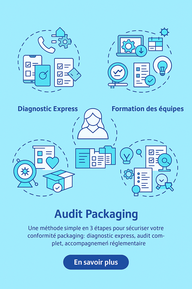 Audit packaging CosmAdvice en 3 étapes : diagnostic express, vérification conformité, accompagnement réglementaire personnalisé